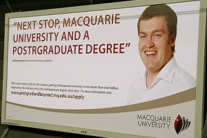 Image shows an advert for a university offering a 'postrgraduate degree'. 