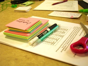 Image shows a pile of flashcards.