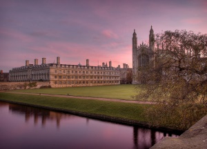 Image shows King's College, Cambridge, at sunset.