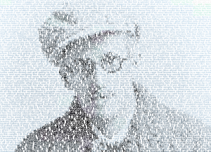 Image shows a picture of James Joyce, made up of his writing.