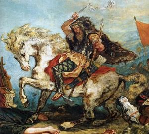 Image shows a painting of Attila of the Hun. 